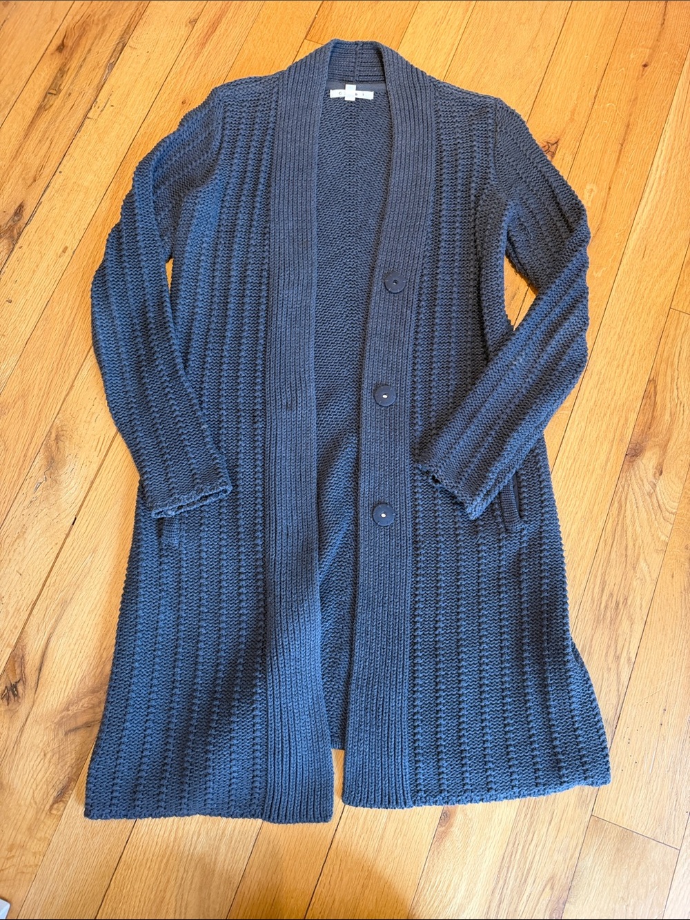 CAbi Gray Ribbed Knit Button-Front Long Cardigan Size XS - C69-031